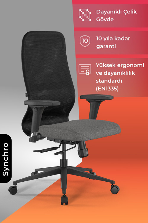Ergolife Synchrosit 8 Ergonomik Ofis Sandalyesi | Ayarlanabilir Kolçaklı, Fileli, Öğrenci Sandalyesi -297.D.1.2F3