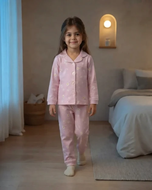 Kız Çocuk Papatya Desenli Pijama Takımı – Pembe · 2 Parça