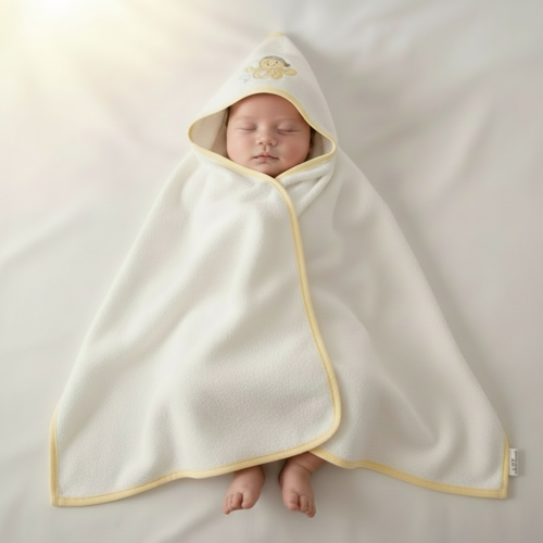 Unisex Yenidoğan Ahtapot Nakışlı Kapüşonlu Havlu