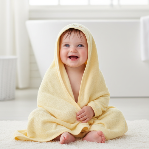 Unisex Yenidoğan Kapüşonlu Nakışlı Bebek Havlusu