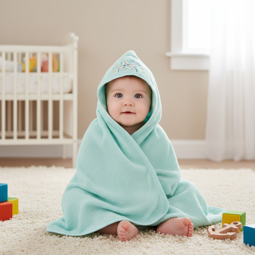 Unisex Yenidoğan Kapüşonlu Nakışlı Bebek Havlusu