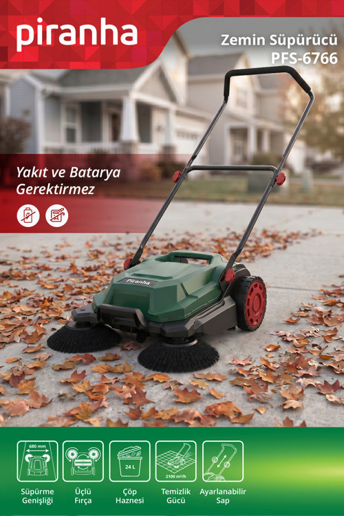 PFS-6766 Zemin Süpürücü 680 mm Süpürme Genişliği 24 L Atık Haznesi 2100 m²Saat Temizlik