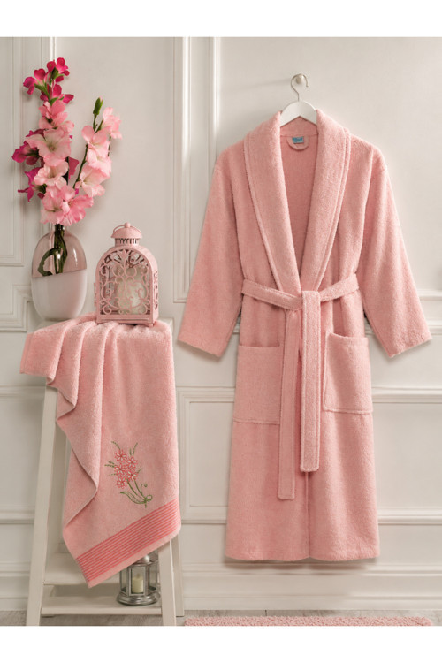 Havlulu Bornoz 2'li Set | Bornoz + 50 x 85 cm Baş Havlusu, Pamuklu, Cepli, Spa ve Otel Konforu
