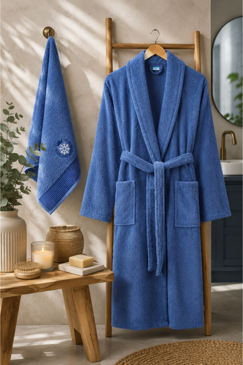 Havlulu Bornoz 2'li Set | Bornoz + 50 x 85 cm Baş Havlusu, Pamuklu, Cepli, Spa ve Otel Konforu