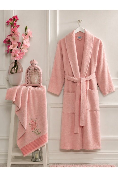 Havlulu Bornoz 2'li Set | Bornoz + 50 x 85 cm Baş Havlusu, Pamuklu, Cepli, Spa ve Otel Konforu