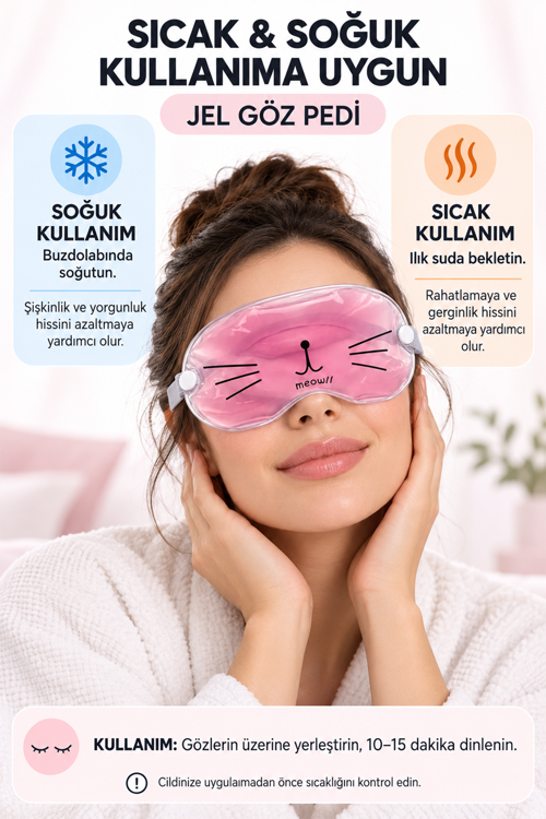 Kedi Figürlü Sinüzite Kırışıklığa Sıcak Soğuk Göz Dinlendirici Rahat Uyku Göz Maskesi