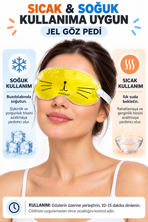 Kedi Figürlü Sinüzite Kırışıklığa Sıcak Soğuk Göz Dinlendirici Rahat Uyku Göz Maskesi