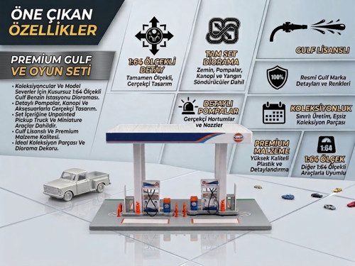 1:64 Ölçekli Detaylı Benzin İstasyonu Diorama ve Oyun Set