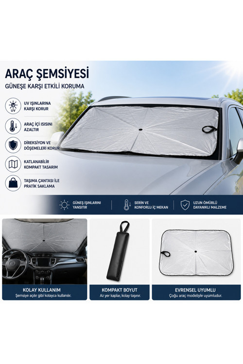 Katlanabilir Araç Ön Cam Güneşlik Şemsiyesi UV Korumalı