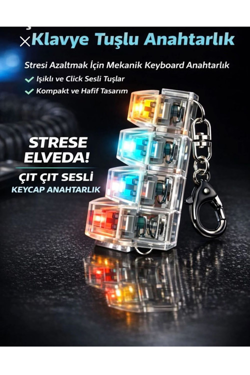Işıklı Klavye-Stres Giderici Anahtarlık-ŞEFFAF/MAVİ