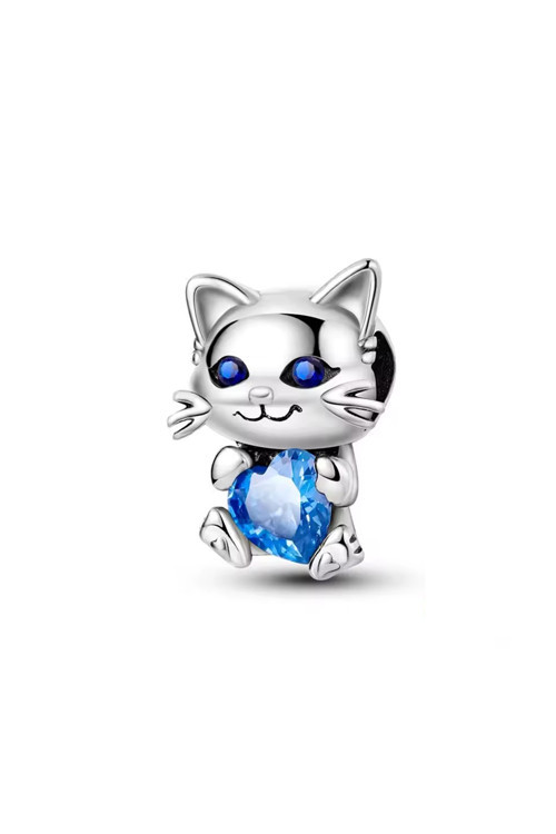 Mavi Taşlı Kedi Charm
