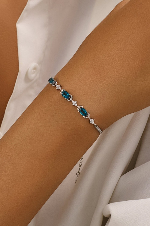Oval Topaz Doğal Taşlı ve Zirkon Taşlı Bileklik