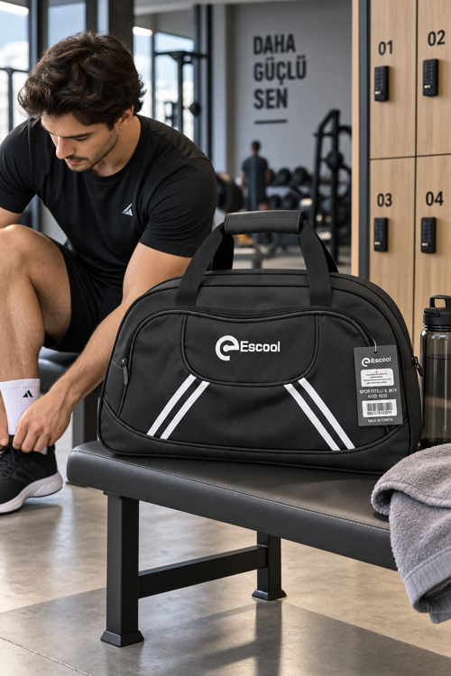 Fitilli Spor ve Seyahat Çantası Siyah 2 Gözlü 38x62x20 cm Günlük Kullanım