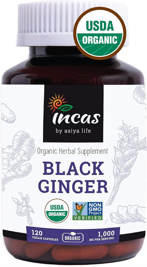 INCAS USDA Organic Thai Black Ginger Kaempferia Thai Ginseng for Men Libido booster 120 Vegan Caps