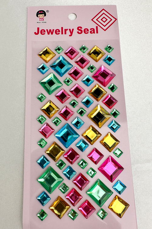 Renkli Kare Kristal Görünümlü Yapışkanlı Taş Sticker (Ajanda,Telefon,Bardak)