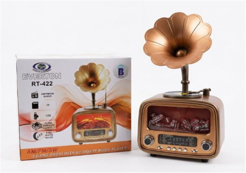 Rt-422 Bluetooth Fm-Usb-Tf-Aux Şarjlı Nostaljik Radyo Gramafon (Alev Ambiyans Işığı)