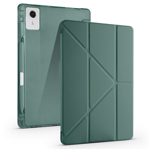 Lenovo Idea Tab Plus 12.1 Kılıf Tri Folding Kalem Bölmeli Standlı Kılıf - Koyu Yeşil
