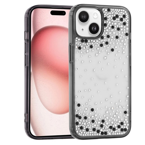 iPhone 15 Kılıf Airbag Tasarımlı Damla Taşlı Şeffaf Pera Silikon Kılıf - Siyah