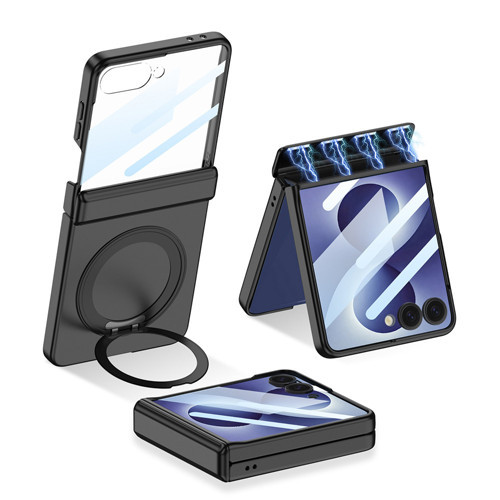 Galaxy Z Flip 8 Kılıf M-safe Şarj Özellikli Kıpta KPT-06 Ring Standlı Kılıf - Siyah