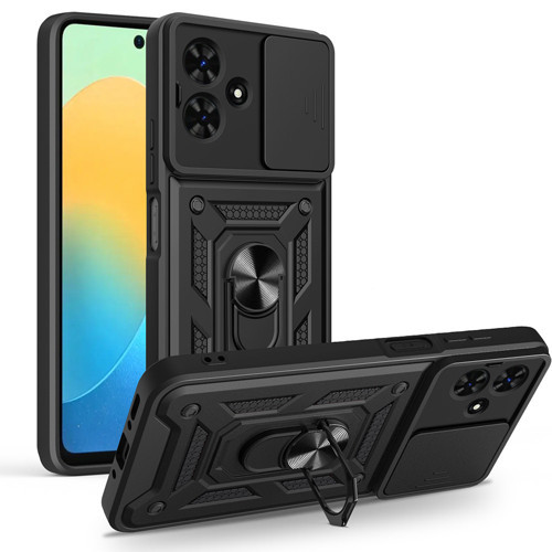 Tecno Spark Go 2 Kılıf Magnetik Standlı Kamera Korumalı Sürgülü Vega Kılıf - Siyah