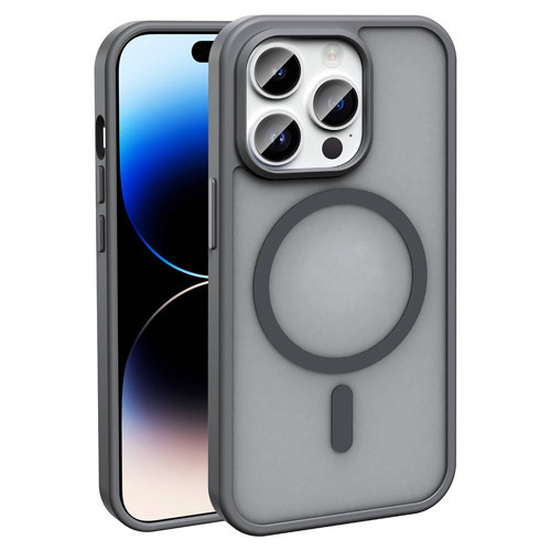 iPhone 14 Pro Kılıf M-safe Şarj Özellikli Mat Arka Yüzey Sio Kılıf - Gri