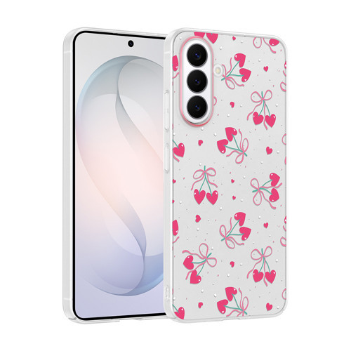Galaxy S26 Kılıf Kamera Korumalı Desenli Klip Kılıf - Kalpli Kiraz