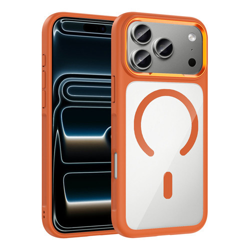 iPhone 17 Pro Kılıf M-Safe Şarj Özellikli Metal Kamera Çerçeveli Tiko Kılıf - Turuncu