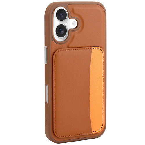 iPhone 17 Kılıf Kartlıklı X-Kart Silikon Kılıf - Kahverengi