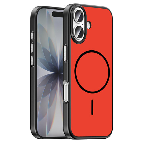 iPhone 16 Kılıf M-Safe Şarj Özellikli Lora PC Kılıf - Kırmızı-Gri