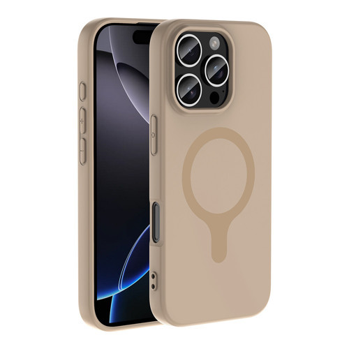 iPhone 16 Pro Kılıf M-Safe Şarj Özellikli Aris Silikon Kılıf - Krem