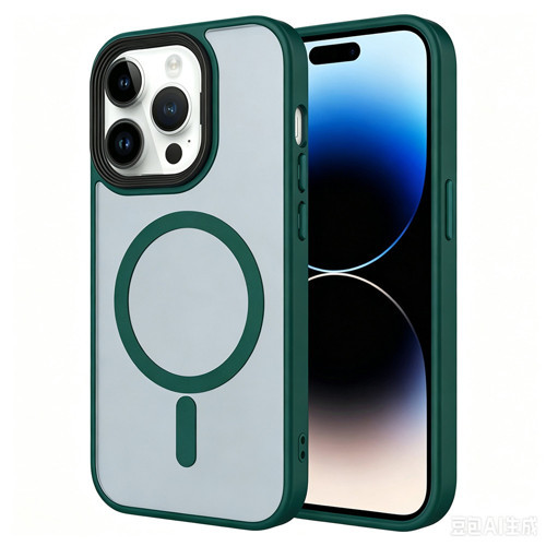 iPhone 13 Pro Max Kılıf Mat Arka Yüzey Wireless Şarj Özellikli Flet M-safe Kılıf - Koyu Yeşil