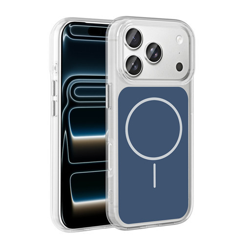 iPhone 17 Pro Kılıf Metal Buton Tasarımlı İkonik Sert Silikon Kılıf - Mavi