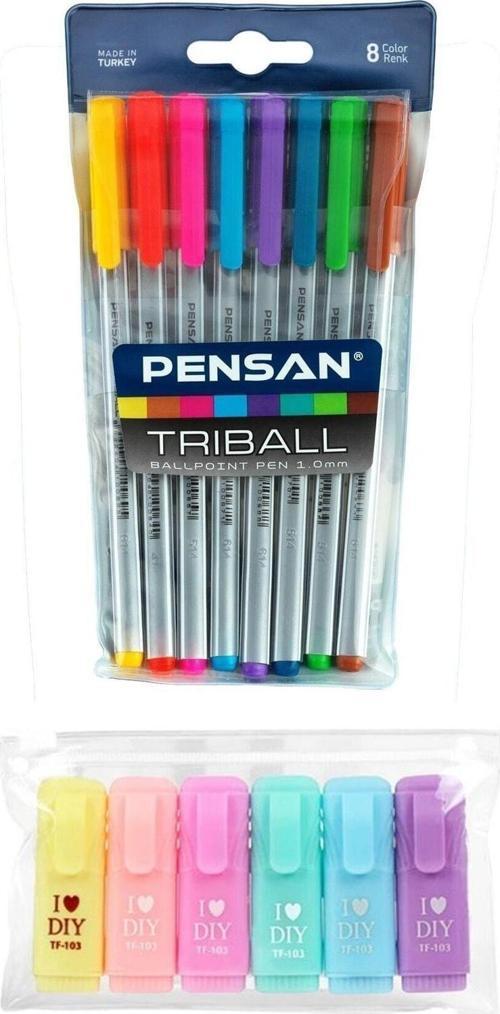 Triball 8'Li Tükenmez Kalem I Love Diy Mini Fosforlu Kalem 6'Lı Set F.K