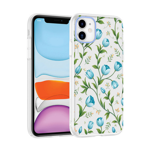 iPhone 11 Kılıf Kamera Korumalı Desenli Klip Kılıf - Mavi Lale