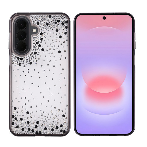 Galaxy A57 Kılıf Airbag Tasarımlı Damla Taşlı Şeffaf Pera Silikon Kılıf - Siyah