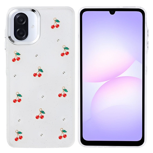 Galaxy A07 Kılıf Airbag Tasarımlı Simli Şeffaf Kutup Kılıf - Kiraz