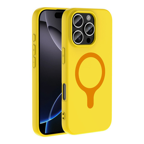iPhone 16 Pro Kılıf M-Safe Şarj Özellikli Aris Silikon Kılıf - Sarı