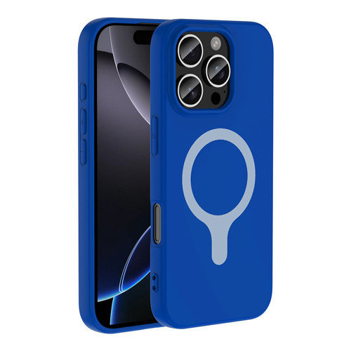 iPhone 16 Pro Kılıf M-Safe Şarj Özellikli Aris Silikon Kılıf - Saks Mavi
