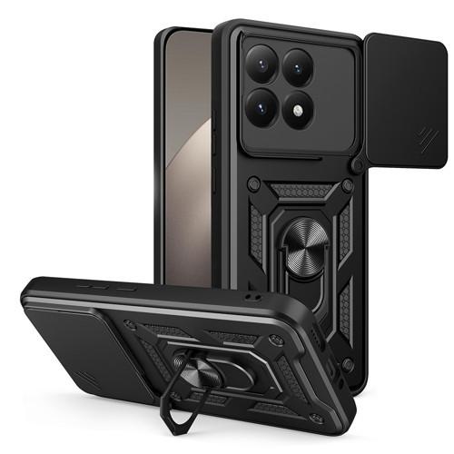 Xiaomi 15T Kılıf Magnetik Standlı Kamera Korumalı Sürgülü Vega Kılıf - Siyah