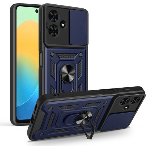 Tecno Spark Go 2 Kılıf Magnetik Standlı Kamera Korumalı Sürgülü Vega Kılıf - Mavi