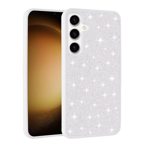 Galaxy S25 Plus Kılıf Parlak Taşlı Tasarım Pırlanta Kılıf - Beyaz
