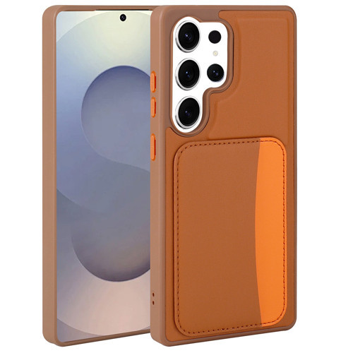 Galaxy S25 Ultra Kılıf Kartlıklı X-Kart Silikon Kılıf - Kahverengi