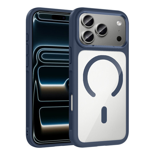 iPhone 17 Pro Kılıf M-Safe Şarj Özellikli Metal Kamera Çerçeveli Tiko Kılıf - Lacivert