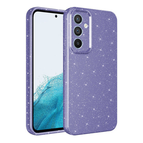 Galaxy A55 Kılıf Kamera Korumalı Simli Lüks Koton Kılıf - Mor