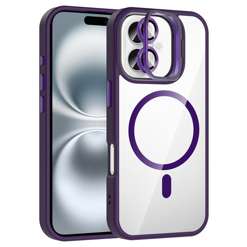 iPhone 17 Kılıf Standlı ve Kamera Lens Hediyeli M-Safe Şarj Özellikli Etro Kılıf - Derin Mor