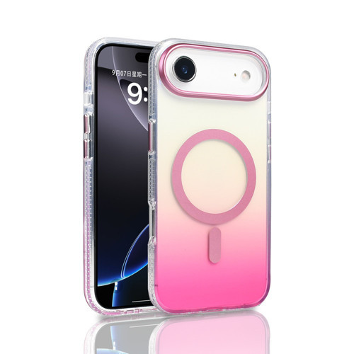 iPhone 17 Air Kılıf M-safe Şarj Özellikli Transparan Renk Geçişli Toros Kılıf - Rose Pembe