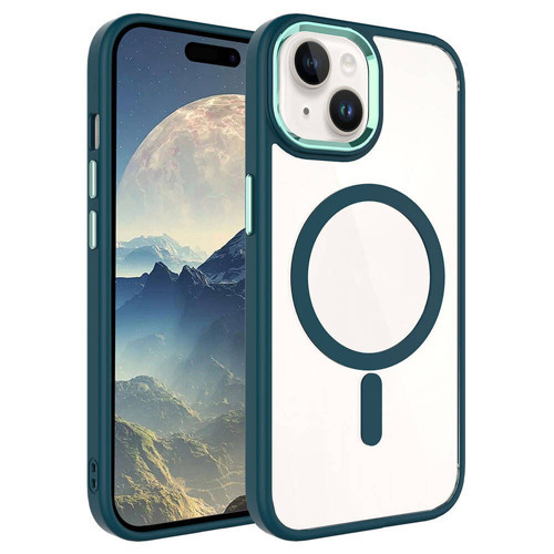 iPhone 15 Kılıf Wireless Şarj Özellikli Krom M-safe Silikon Kılıf - Koyu Yeşil