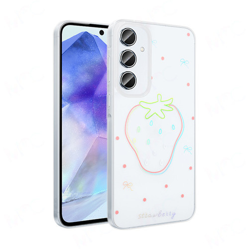Galaxy A55 Kılıf Şeffaf Figürlü Folk Sert Kılıf - Çilek