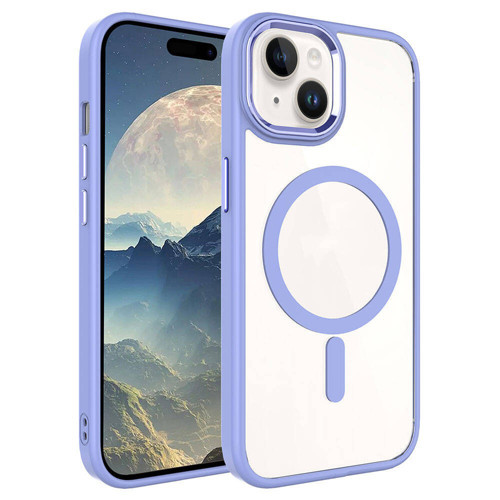 iPhone 15 Kılıf Wireless Şarj Özellikli Krom M-safe Silikon Kılıf - Lila