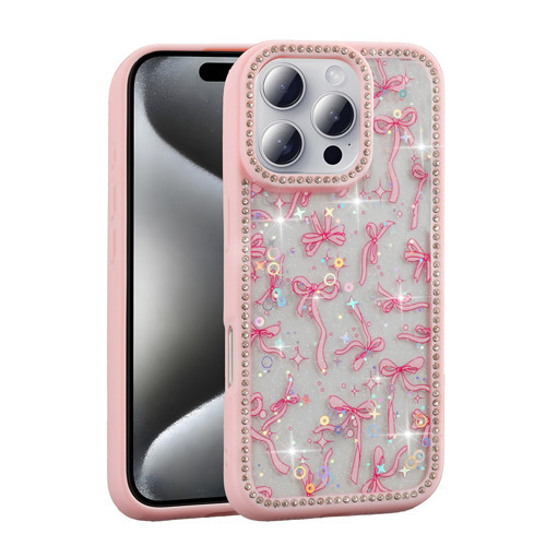 iPhone 16 Pro Max Kılıf Taşlı ve Simli Tasarım Azra Kılıf - Pembe